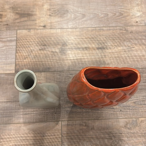 Ceramic Vase Set Grayish Tan and Burnt Orange/Red No Damage Great Condition - Picture 4 of 4